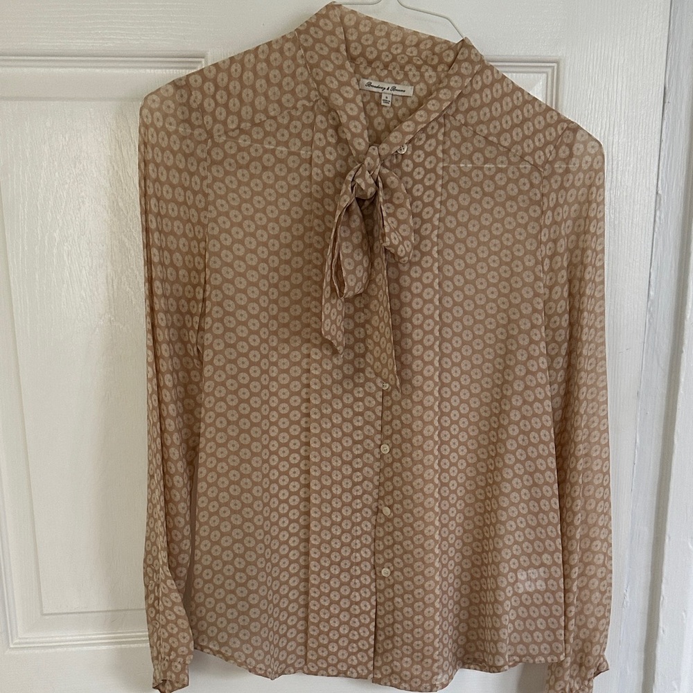 Women's Tan Blouse with Bow Detail